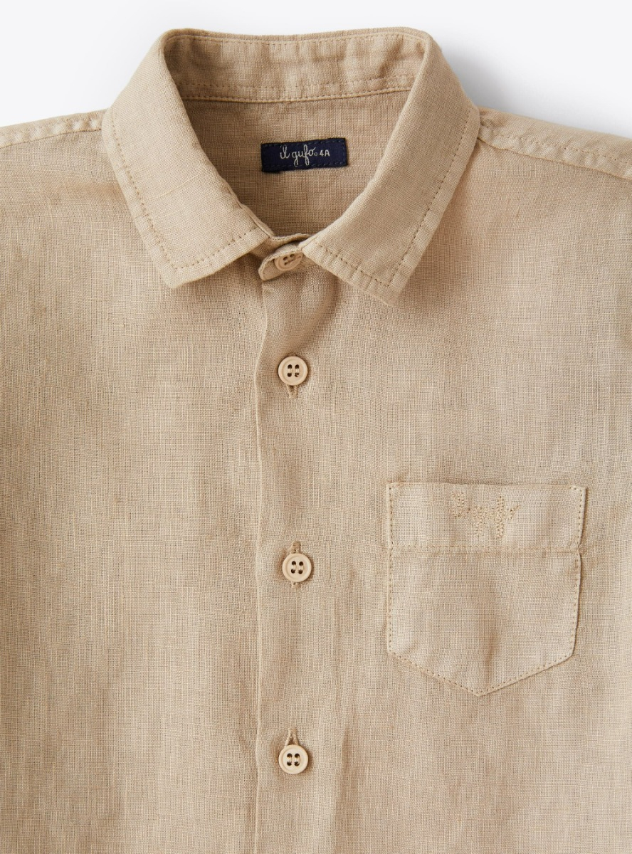Camicia regular fit in lino beige - Beige | Il Gufo