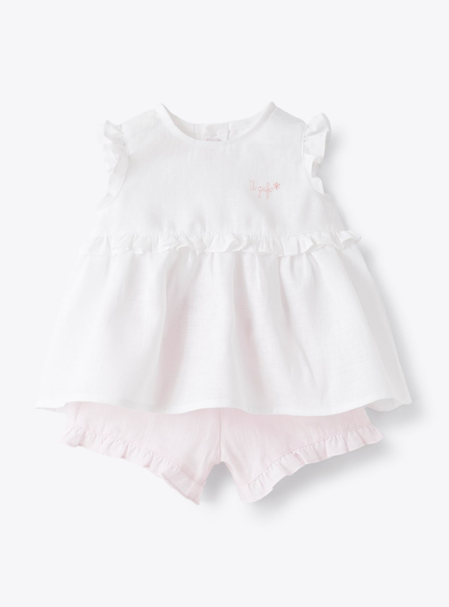 Baby girls’ two-piece set in linen - White | Il Gufo