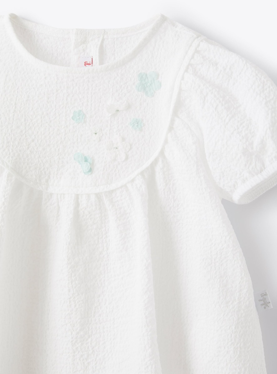 Zweiteiliges Babyset für Mädchen aus gaufrierter Baumwolle - Weiss | Il Gufo