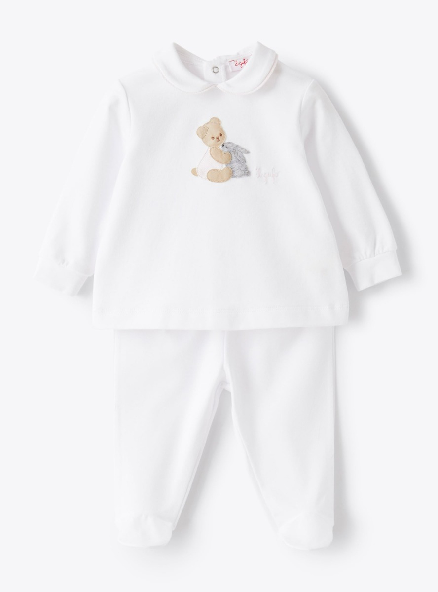 Romper suit in white with bear - Two-piece sets - Il Gufo