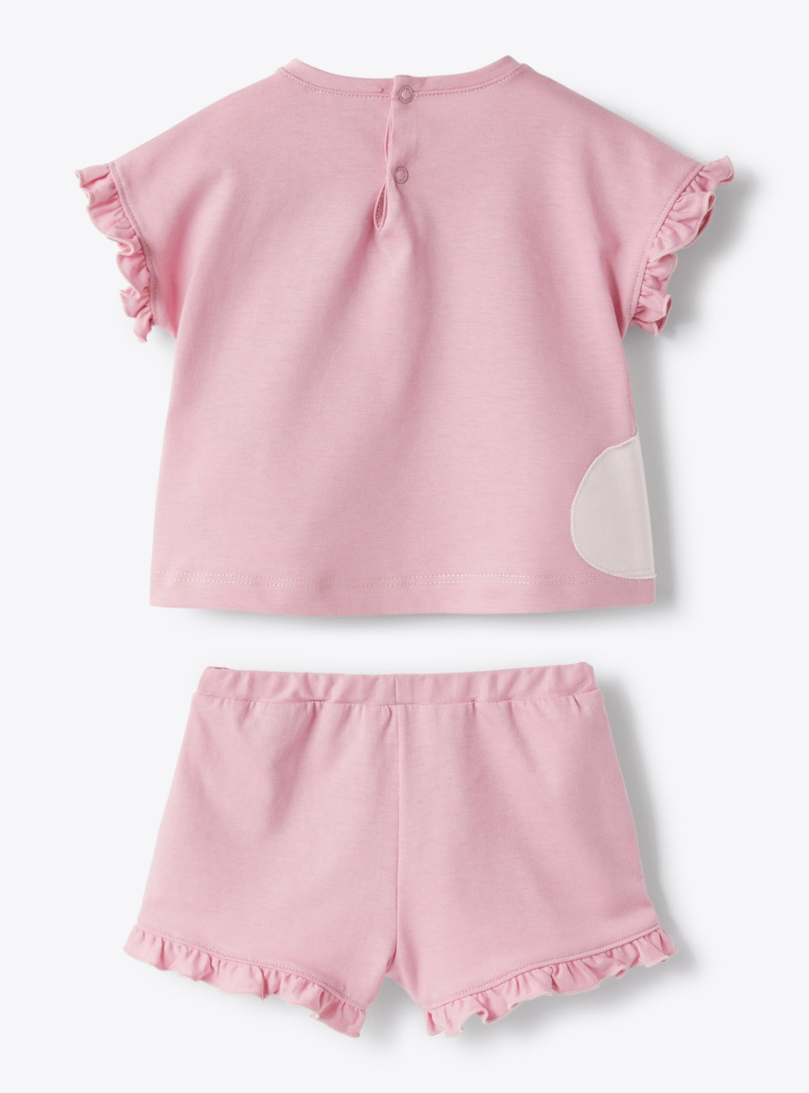 Two-piece set in jersey with appliquéd flowers - Pink | Il Gufo
