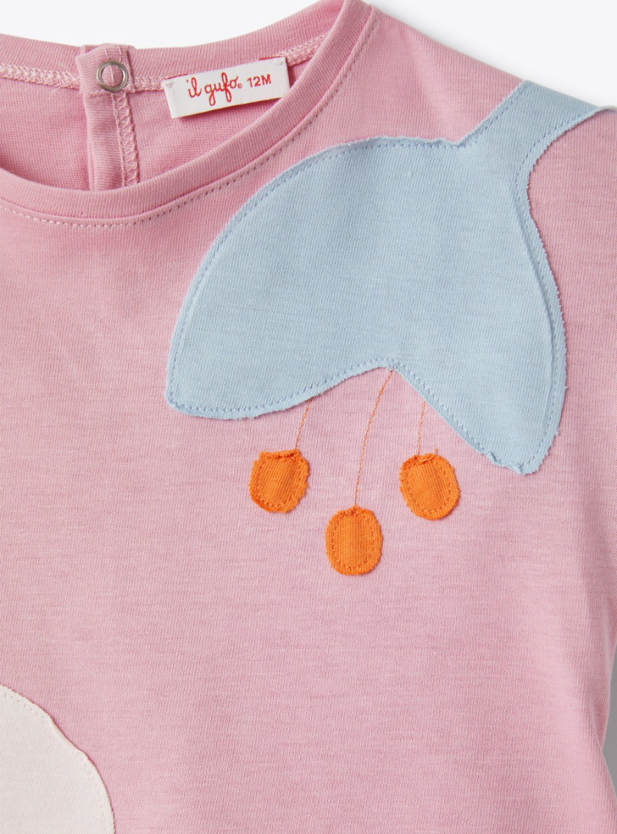 Two-piece set in jersey with appliquéd flowers - Pink | Il Gufo
