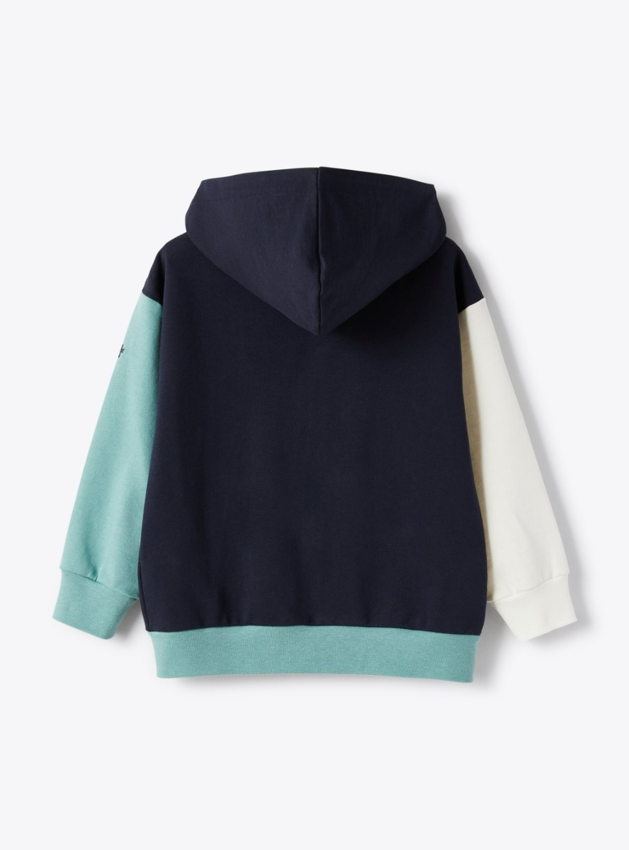 Zip-front sweatshirt in colour-block pattern - Blue | Il Gufo