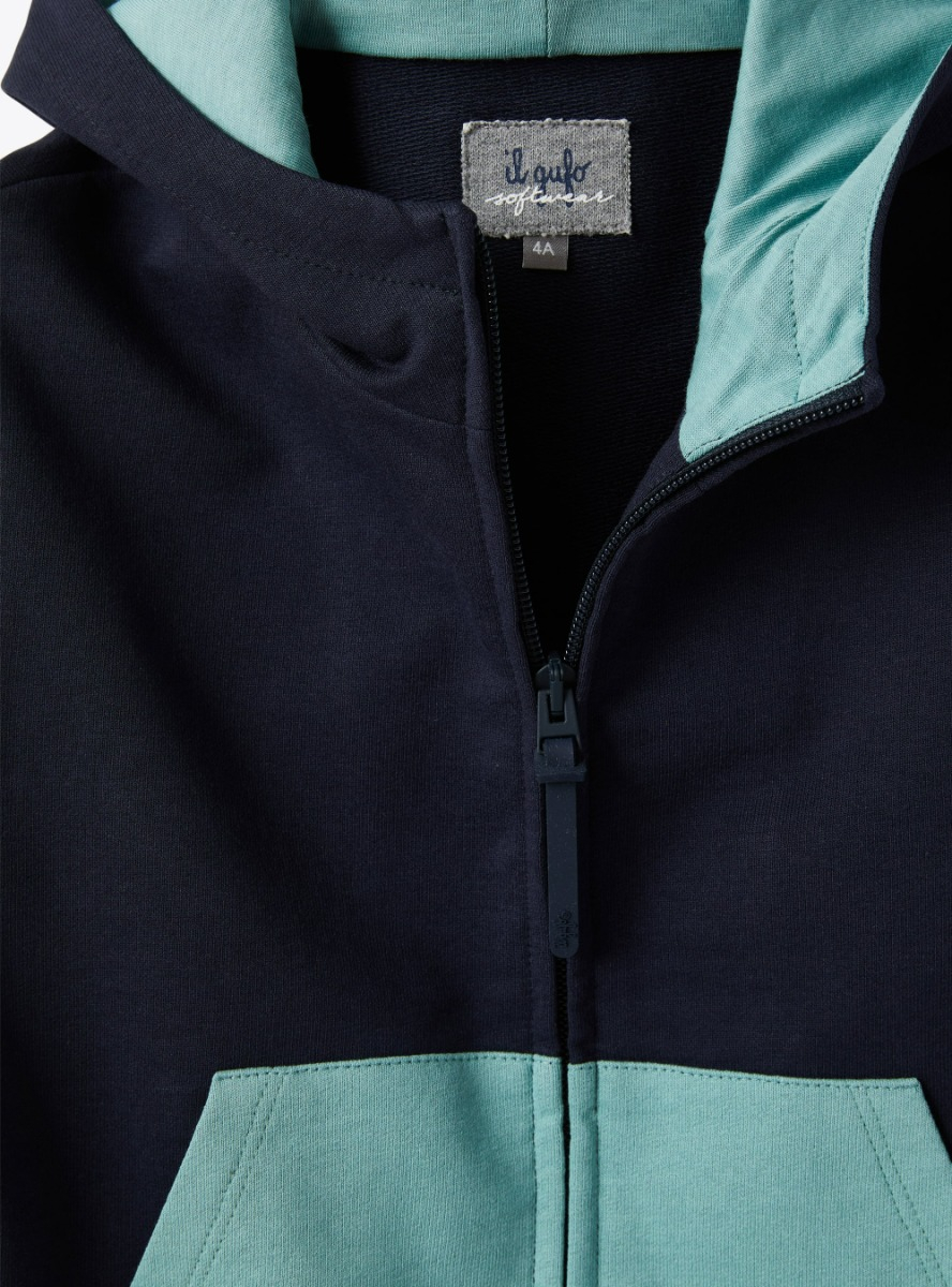 Zip-front sweatshirt in colour-block pattern - Blue | Il Gufo