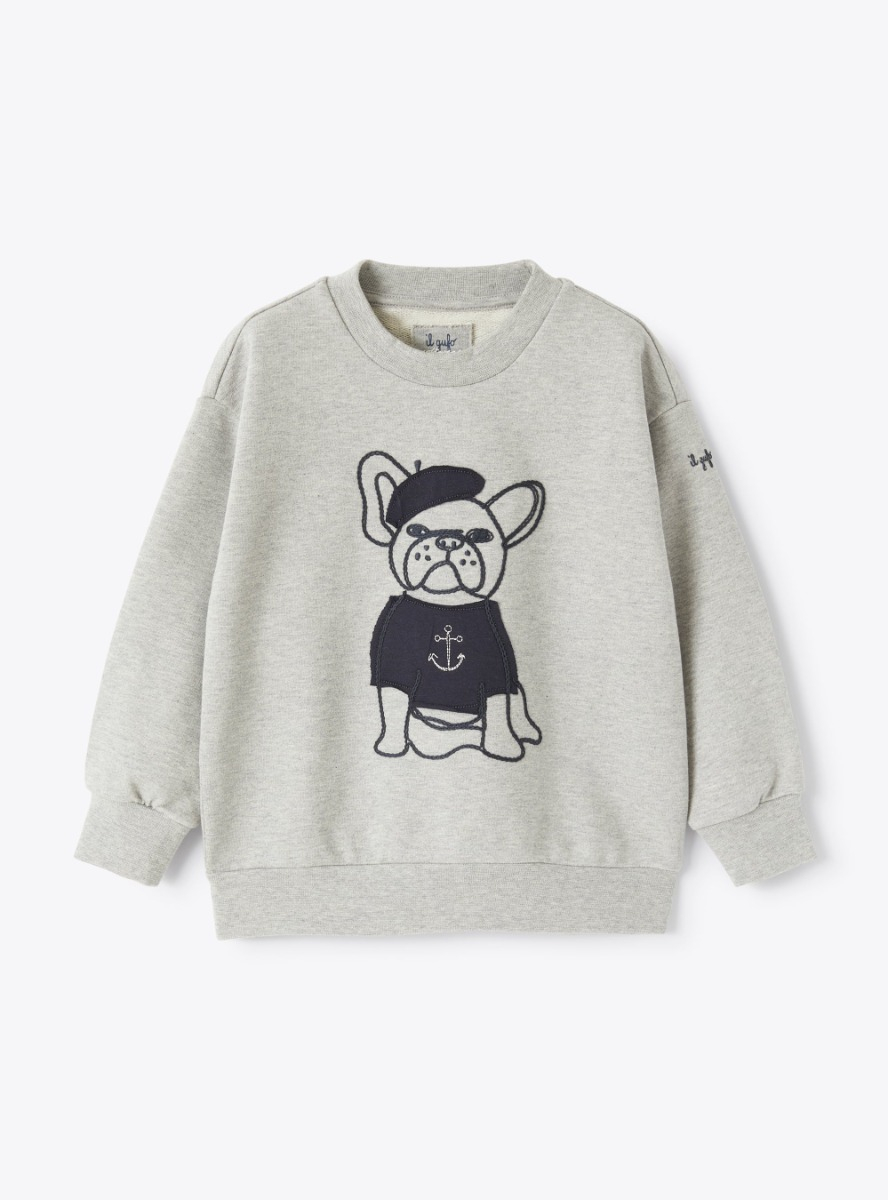 Grey sweatshirt with French bulldog embroidery - Sweatshirts - Il Gufo