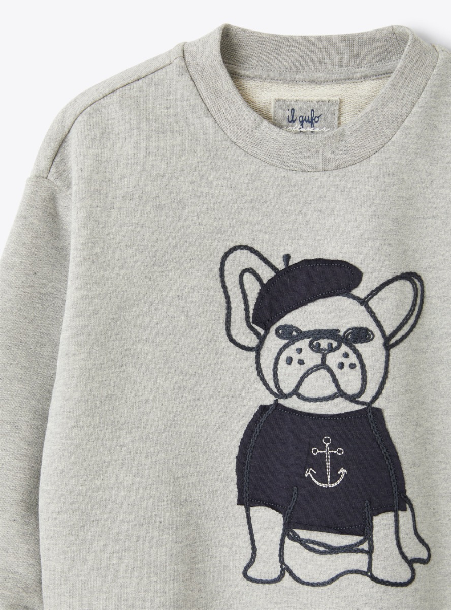 Grey sweatshirt with French bulldog embroidery - Grey | Il Gufo