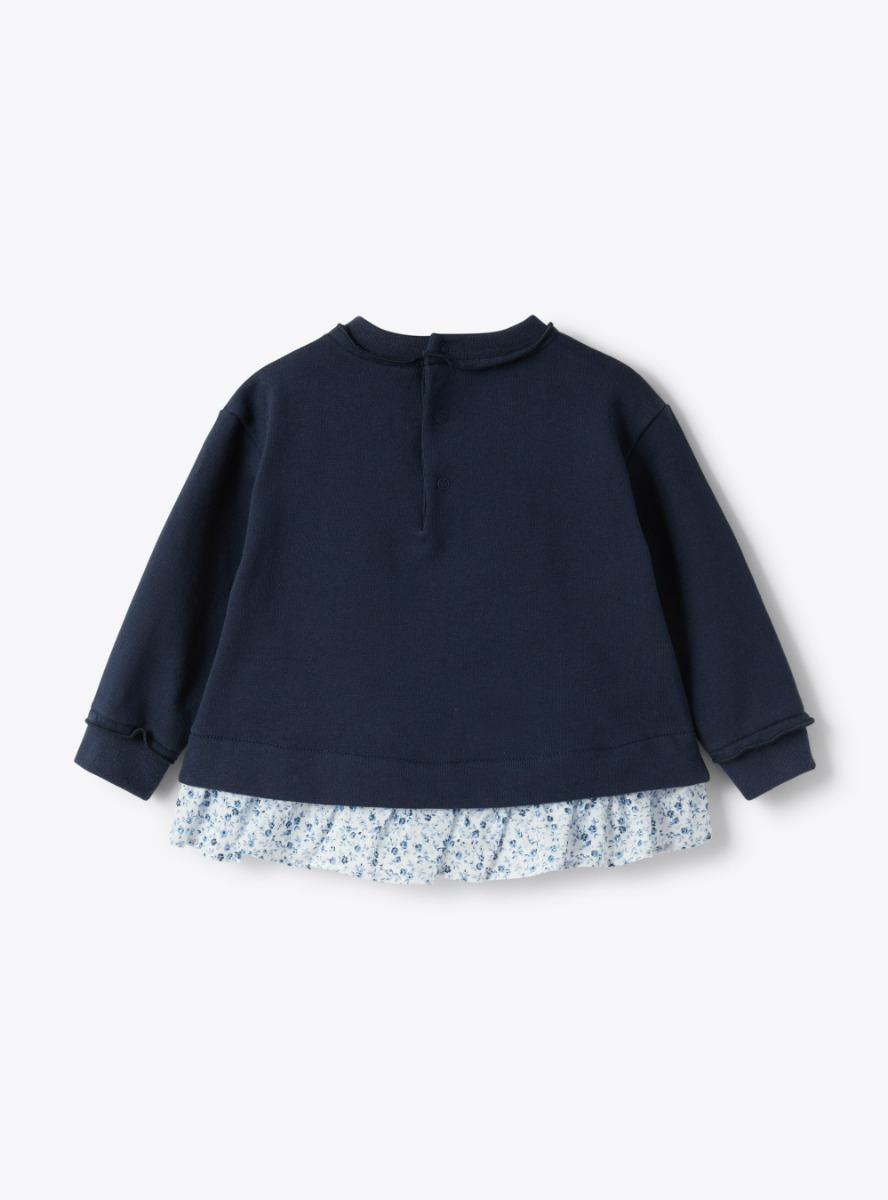 Sweatshirt with flounce in floral voile - Blue | Il Gufo