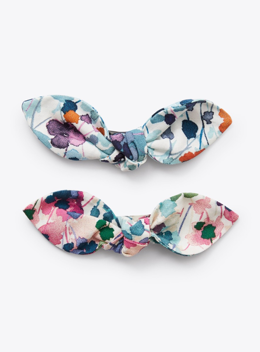 Clips with floral-printed bow - Fuchsia | Il Gufo