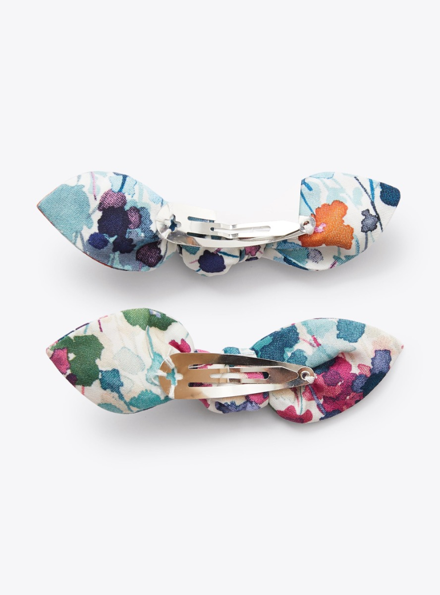 Clips with floral-printed bow - Fuchsia | Il Gufo