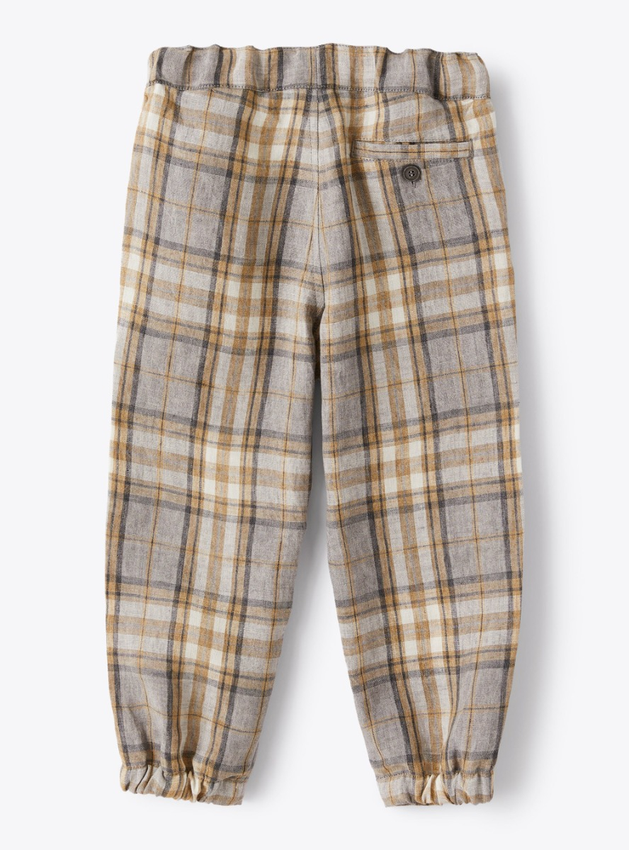 Trousers in madras-patterned linen - Beige | Il Gufo