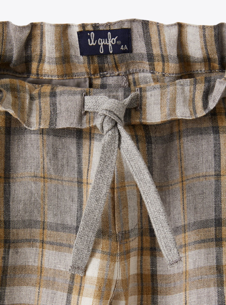 Trousers in madras-patterned linen - Beige | Il Gufo