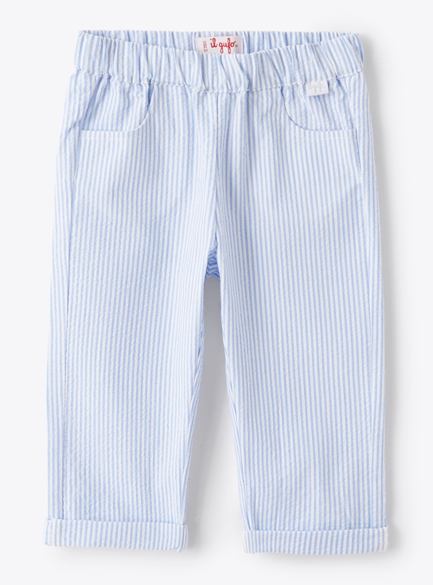 Pantalone in seersucker azzurro - Azzurro | Il Gufo