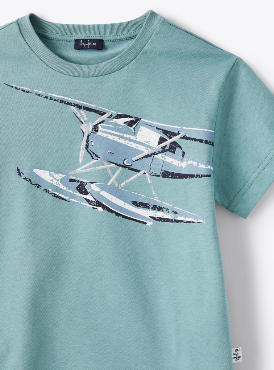 Jersey t-shirt with helicopter print - Green | Il Gufo
