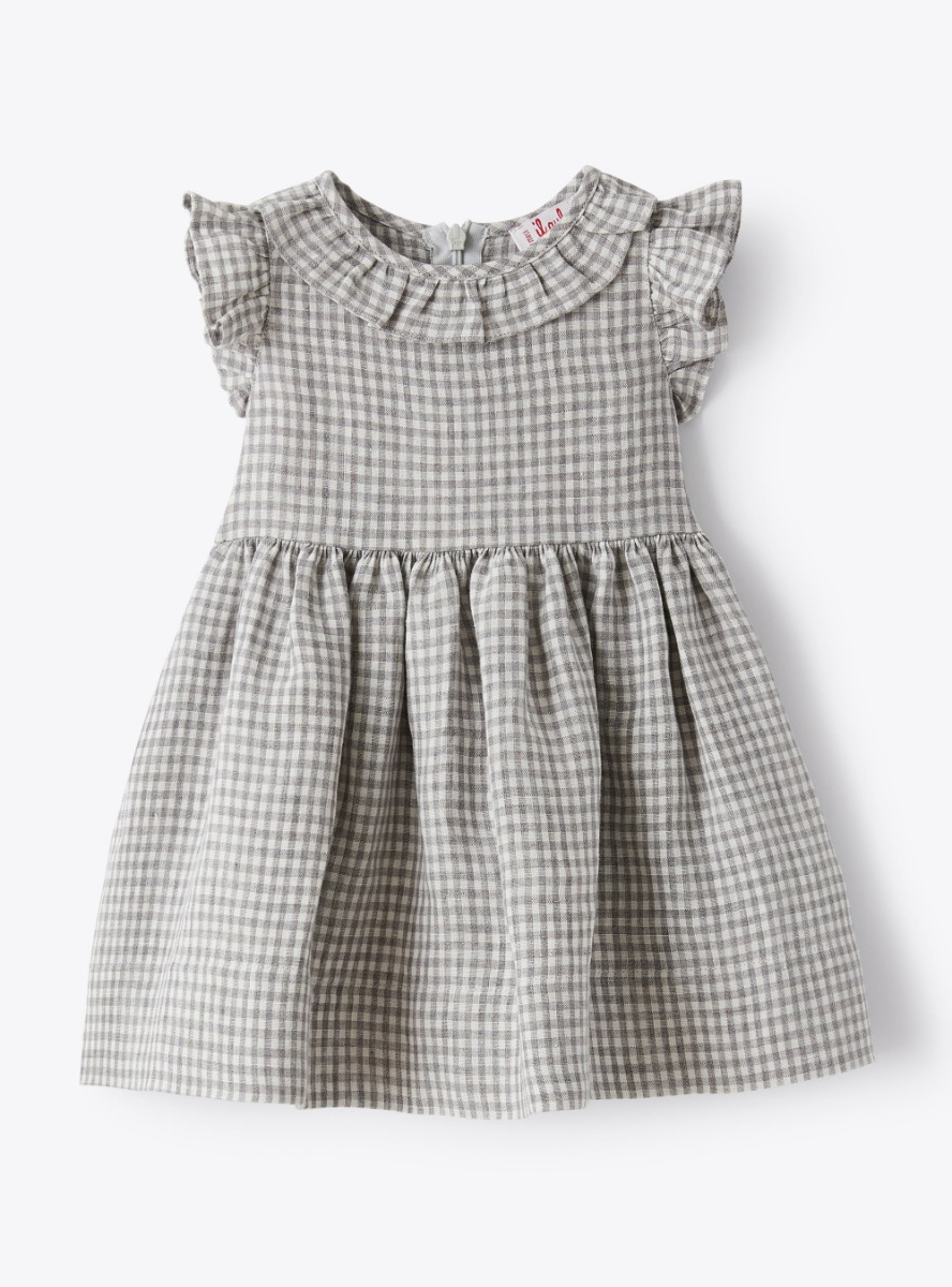 Baby girls’ dress in chequered linen - Grey | Il Gufo