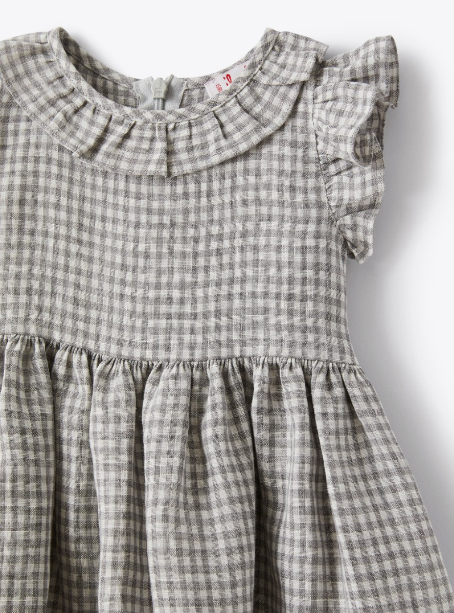 Baby girls’ dress in chequered linen - Grey | Il Gufo