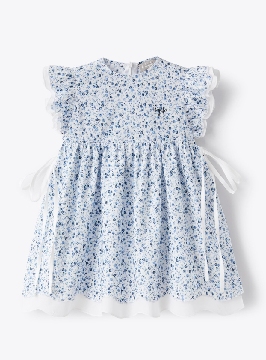 Voile dress with a floral print - Light blue | Il Gufo