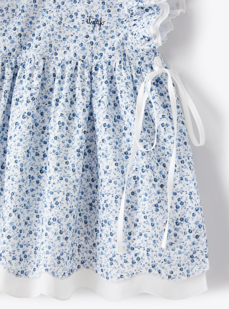 Voile dress with a floral print - Light blue | Il Gufo