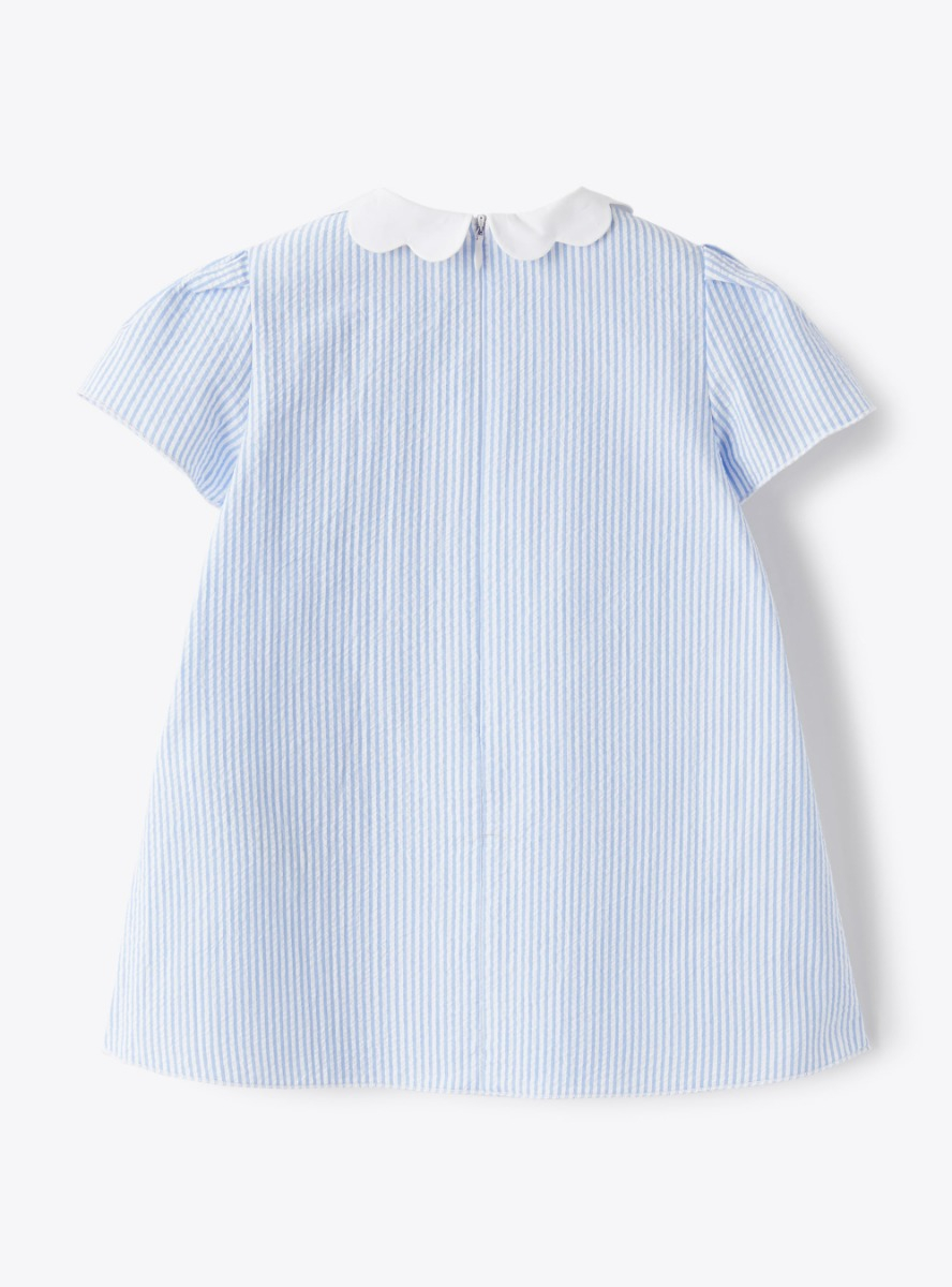 Babykleid für Mädchen aus Seersucker - Hellblau | Il Gufo