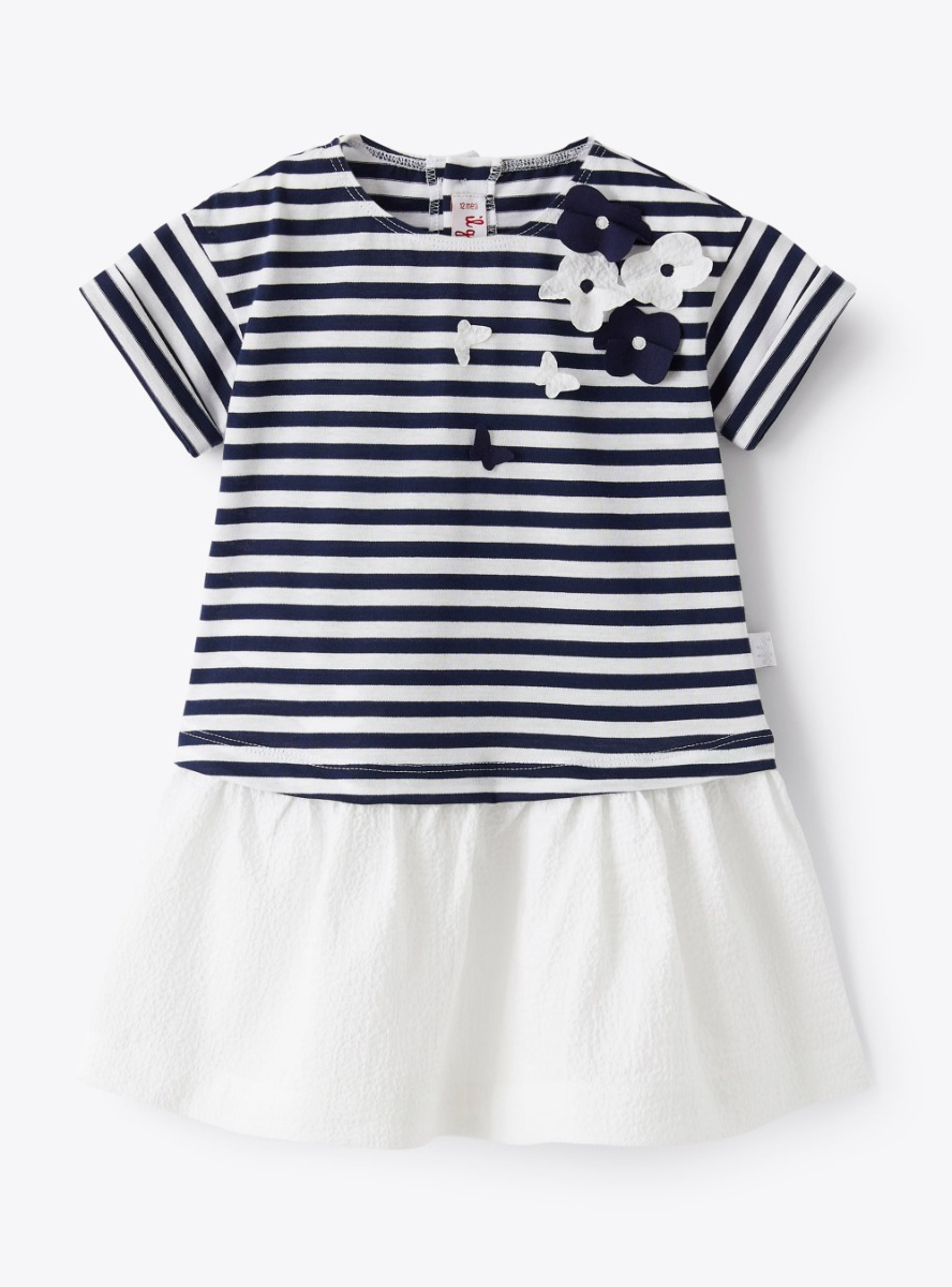 Dress in striped jersey with flounce - Blue | Il Gufo
