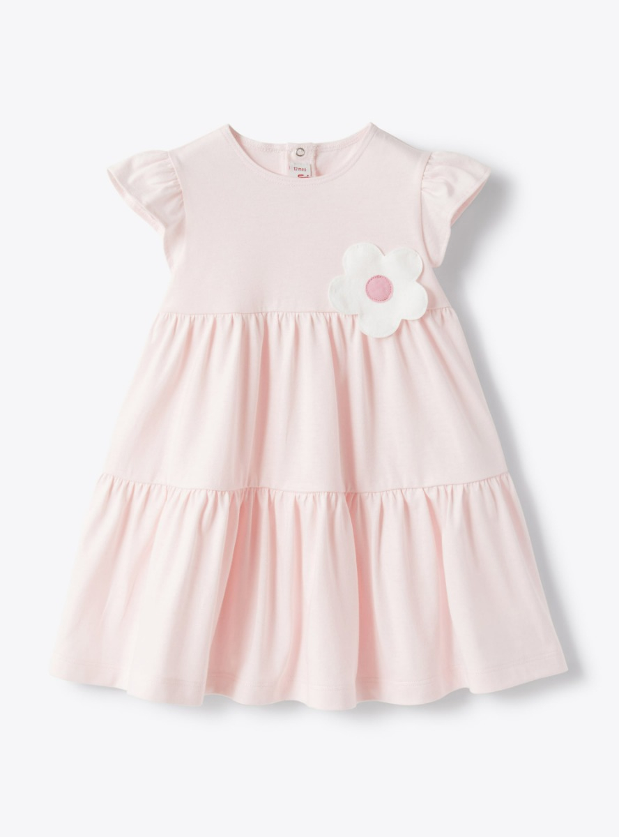 Baby girls’ dress in jersey with flower - Pink | Il Gufo