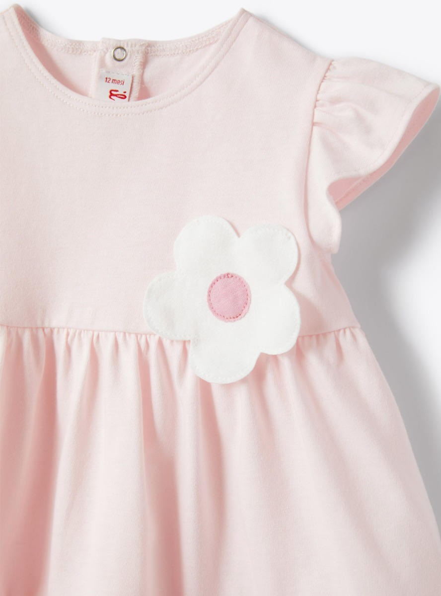Baby girls’ dress in jersey with flower - Pink | Il Gufo