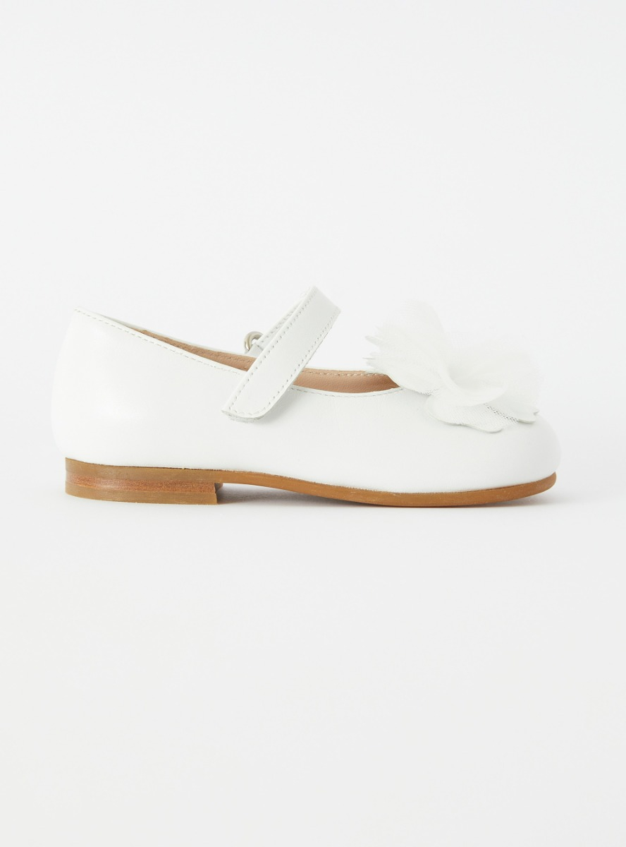 Baby’s ballet flat with flower in white tulle - White | Il Gufo