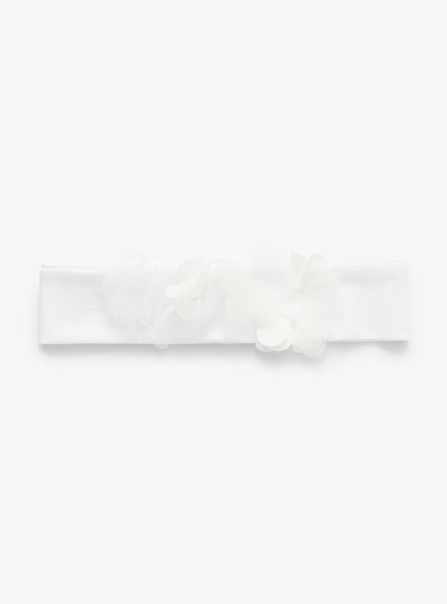 Headband for baby girls with tulle flowers - White | Il Gufo