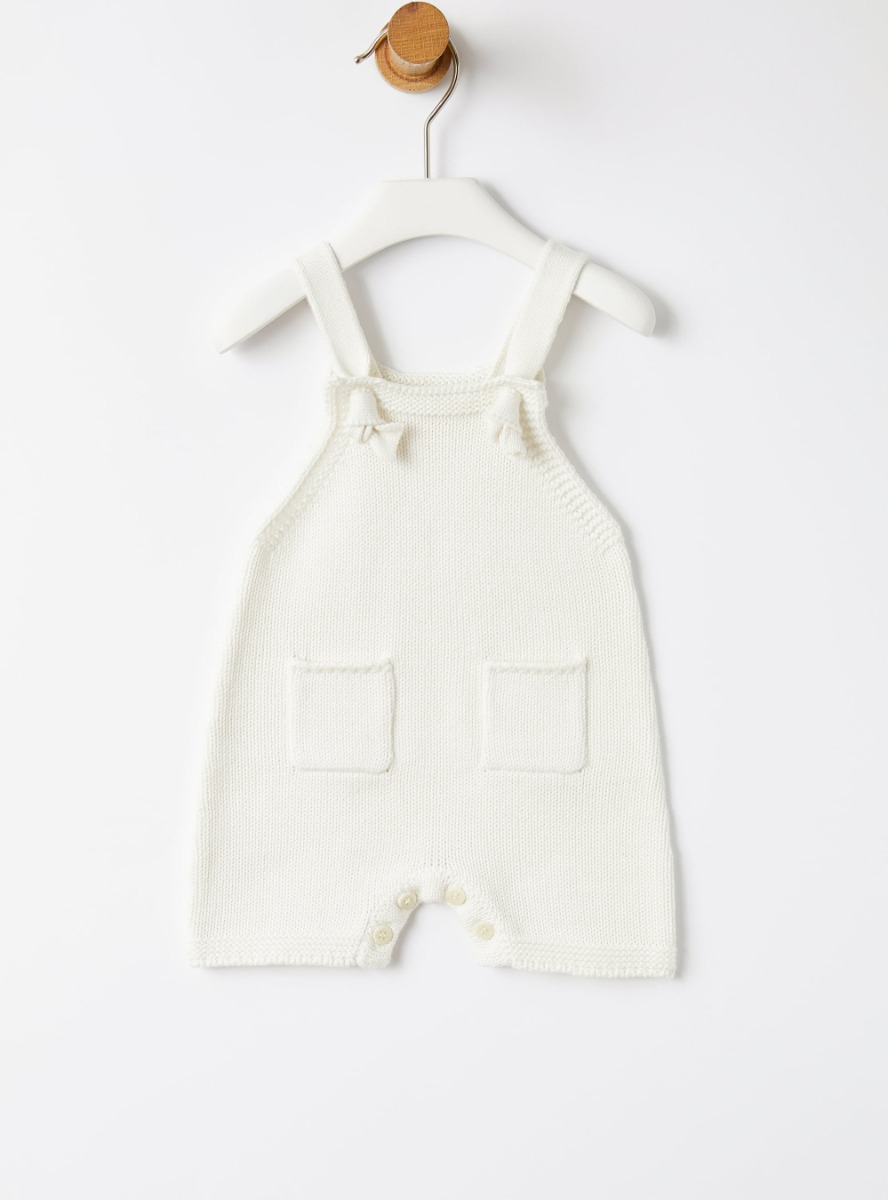 Tricot-knit dungarees for baby boys in white organic cotton - Sweaters - Il Gufo
