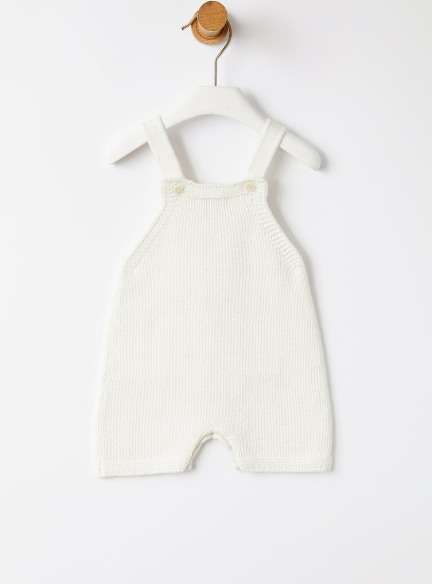 Salopette en tricot bébé garçon en coton biologique blanc - Blanc | Il Gufo