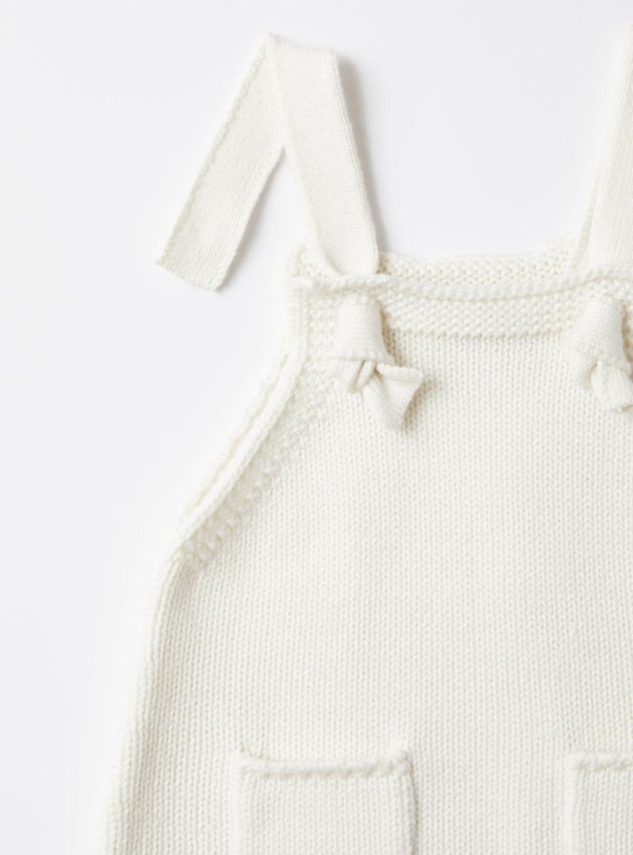 Salopette tricot da neonato in cotone organico bianco - Bianco | Il Gufo