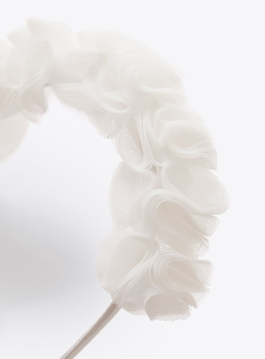 Cerchietto con fiori in tulle - Bianco | Il Gufo