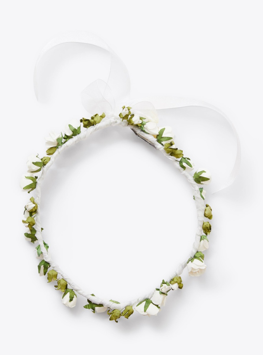 Crown headband with appliquéd flowers - White | Il Gufo