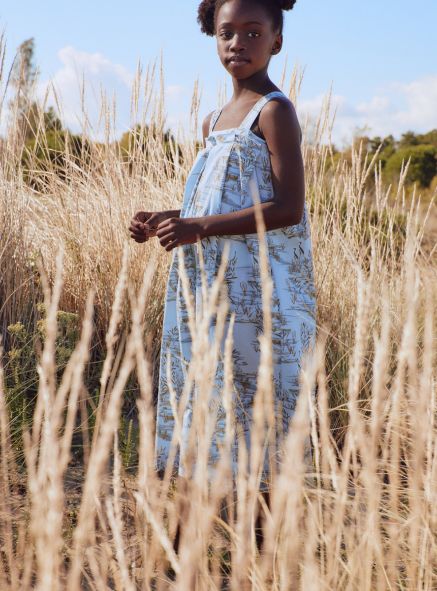 Cotton dungarees in an exclusive print - Light blue | Il Gufo