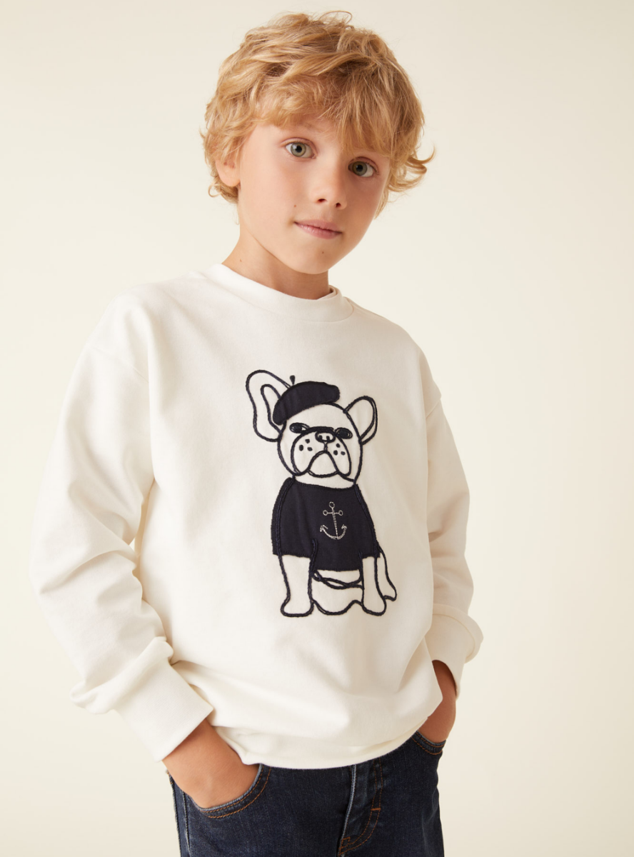 White sweatshirt with French bulldog embroidery - White | Il Gufo