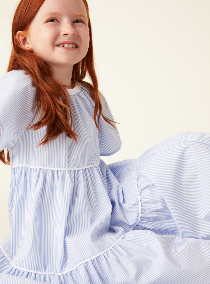 Robe à volants à rayures bleu ciel - Bleu clair | Il Gufo